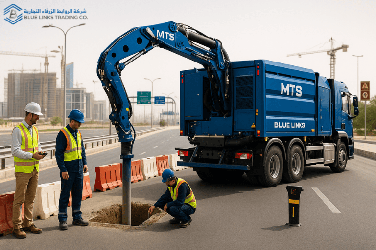 MTS suction excavator working safely on a Riyadh street under Blue Links supervision.