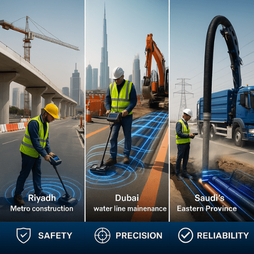 تطبيقات ميدانية حقيقية لتقنيات GPR وMTS في مترو الرياض وصيانة خطوط المياه بدبي ومشاريع الطاقة في المنطقة الشرقية