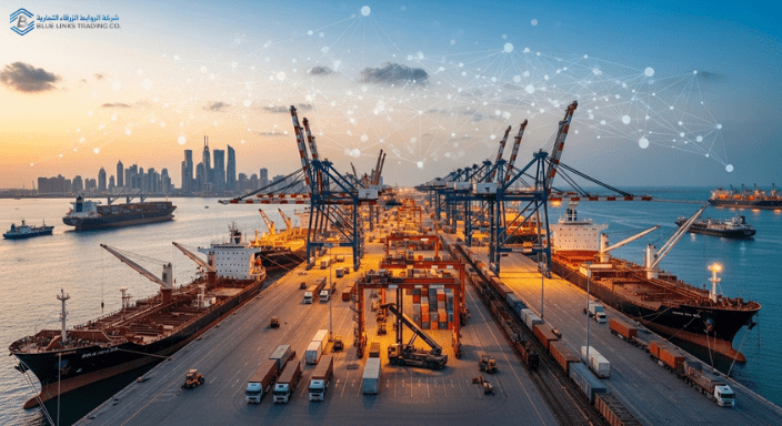 Global import and export in Saudi Arabia connecting global supply chains.