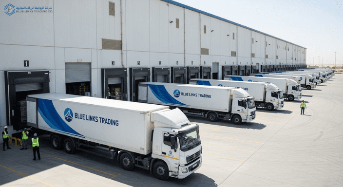Saudi logistics trucks and warehouse distribution operations.