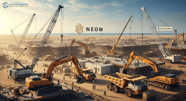 Saudi industrial site using imported machinery for mega projects.