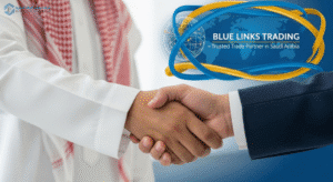 Business handshake symbolizing strategic trade partnership in Saudi Arabia.