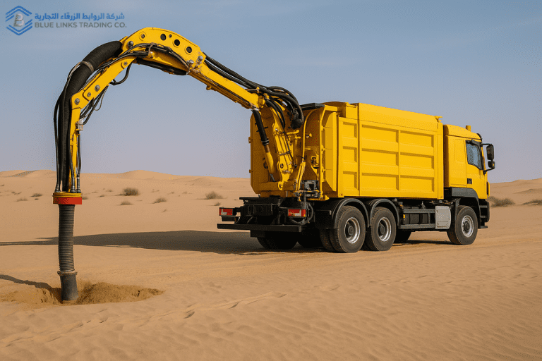 شاحنة MTS للحفر بالشفط تعمل في موقع صحراوي بالمملكة العربية السعودية ضمن أعمال الحفر غير التقليدي الآمنة.