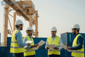 Team of engineers and logistics experts from Blue Links coordinating project shipments