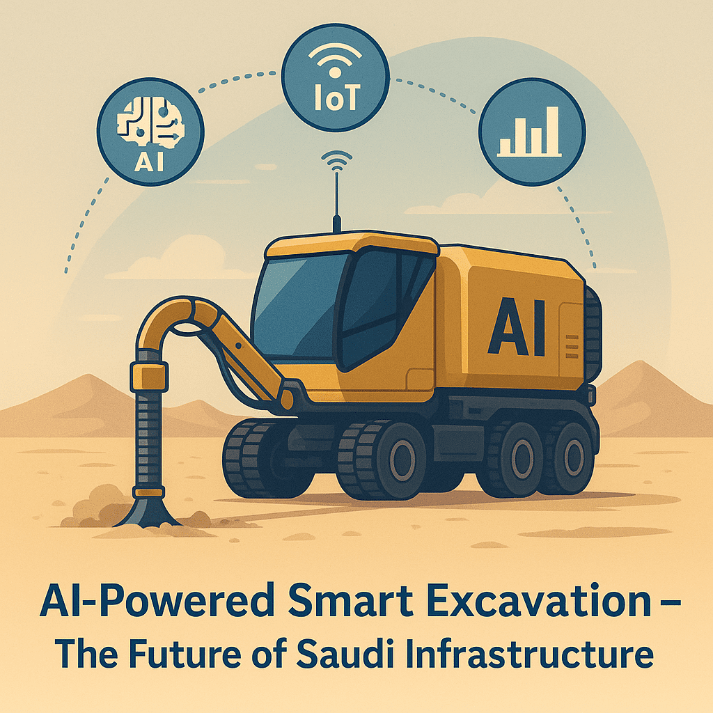 Smart autonomous excavation vehicle integrated with AI and IoT systems.