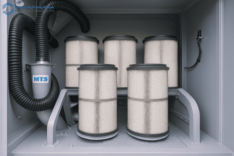 الجزء الداخلي من نظام الحفر بالشفط الهوائي مع فلاتر هواء صناعية متقدمة.