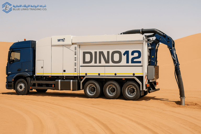 Suction excavation in desert terrain showing MTS equipment operating efficiently on sand.