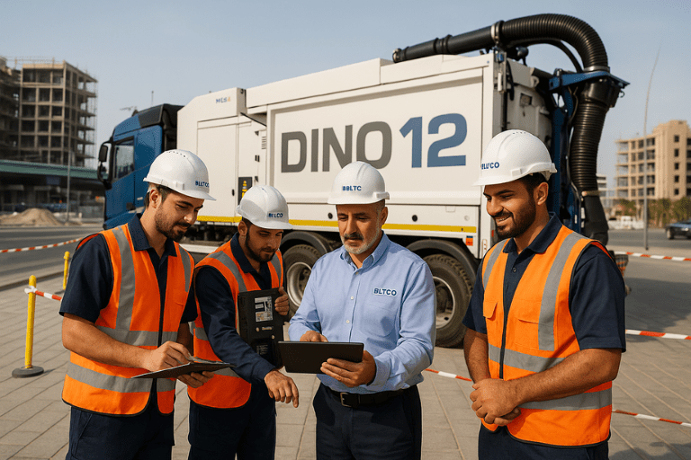 فريق الدعم الفني في BLTCO يقدم خدمات تدريب وصيانة لحفارات الشفط من MTS داخل مواقع المشاريع السعودية.