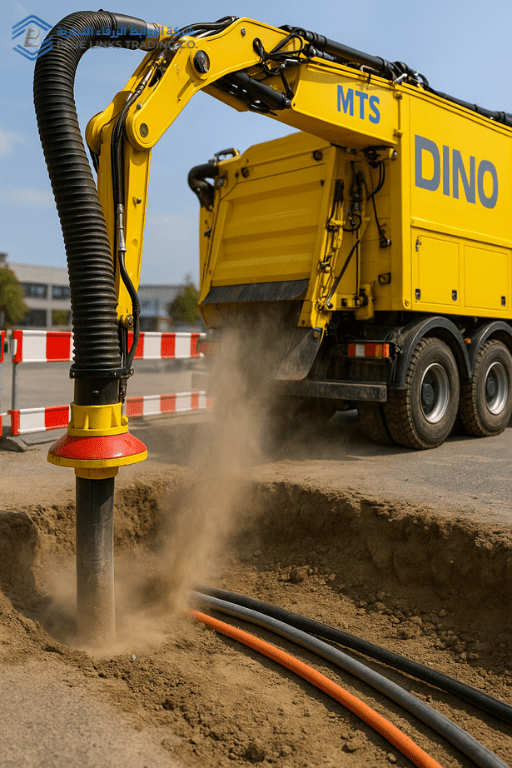 MTS suction excavator performing non-destructive digging to uncover buried cables.