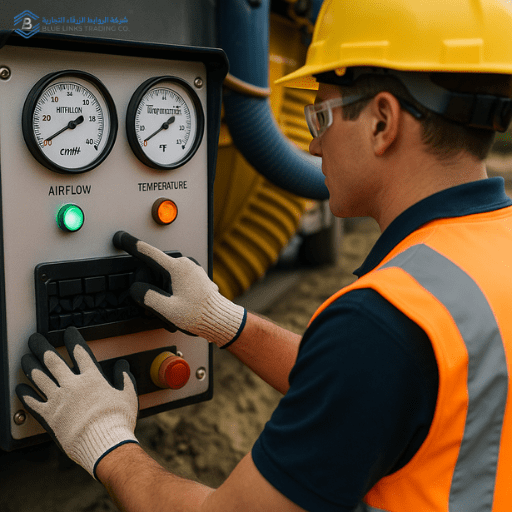 Operator checking turbine temperature and airflow gauges during active excavation.