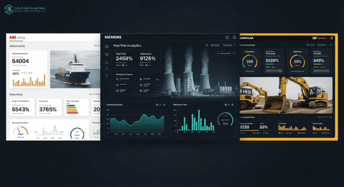 شركات صناعية عالمية مثل سيمنز وABB تعرض لوحات تحليل بيانات الصيانة التنبؤية.