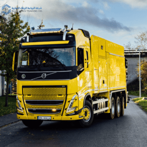 High-resolution MTS DINO suction excavator truck on the road showcasing advanced vacuum excavation technology.