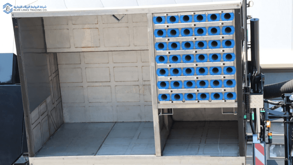 Internal filtration system of the MTS DINO 8 suction excavator spoil container showing modular filter units