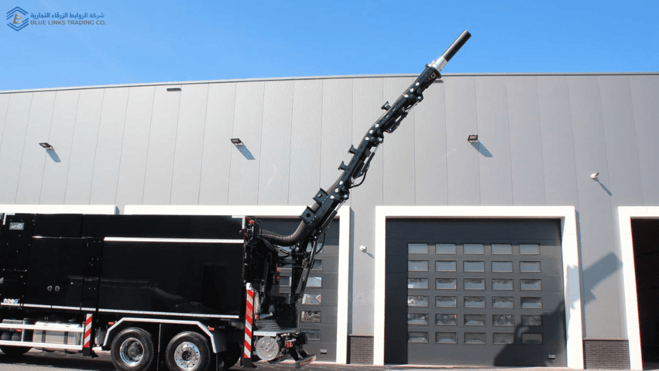 Extended suction arm of the MTS DINO 8 suction excavator during excavation operation