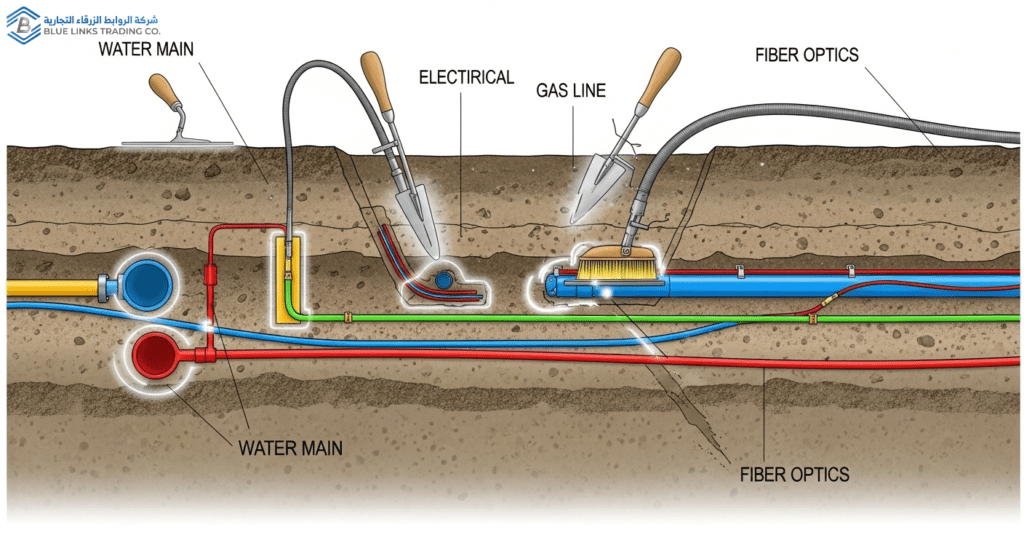 Why Saudi Road Projects Are Shifting to Suction Excavation Non-destructive excavation concept illustrating controlled soil removal near utilities