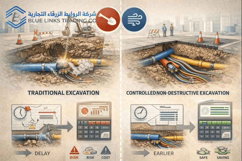 لماذا تعتمد مشاريع الطرق على الحفر بالشفط بدل الحفر التقليدي؟ حفر غير تدميري حول كابلات ألياف ضوئية نشطة أسفل الطرق الحضرية
