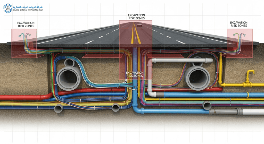 Why Saudi Road Projects Are Shifting to Suction Excavation High-risk road excavation environment with dense underground utilities in Saudi Arabia