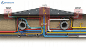 High-risk road excavation environment with dense underground utilities in Saudi Arabia