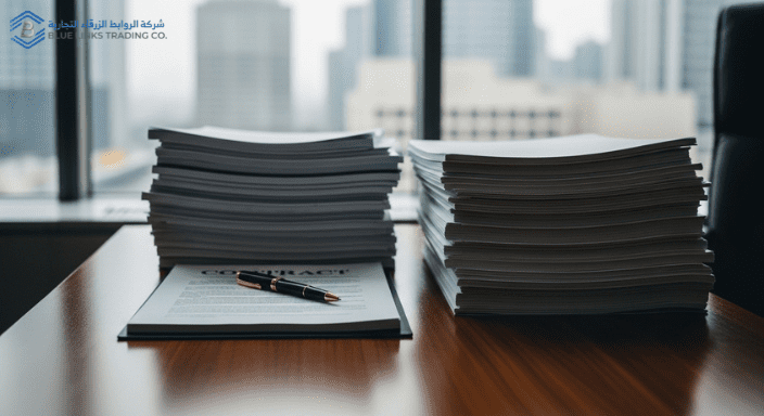 قرار حفر واحد قد يعرض المشاريع في السعودية لمخاطر جسيمة مستندات عقود موضوعة على مكتب ترمز إلى المسؤولية القانونية والمؤسسية.