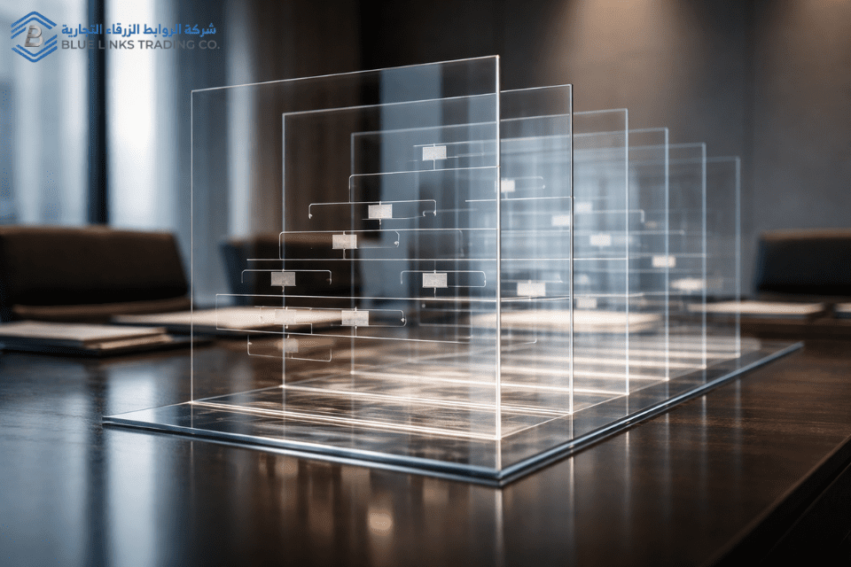 Excavation Now Demands Saudi Board Oversight Layered transparent panels symbolizing governance architecture.