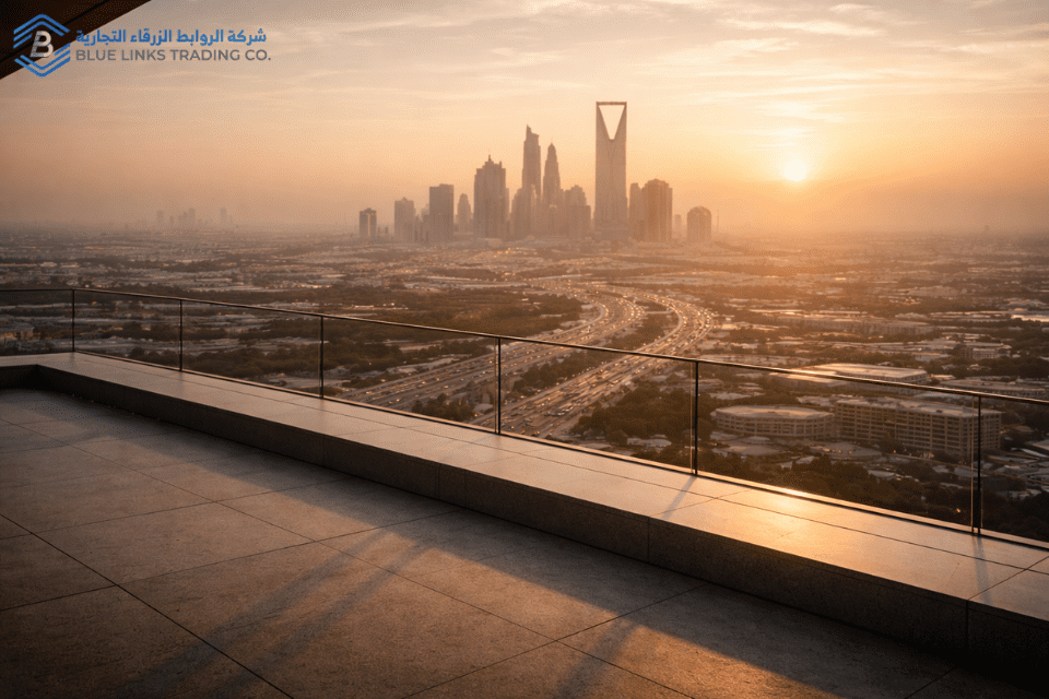 Excavation Now Demands Saudi Board Oversight Elevated executive perspective over Saudi infrastructure skyline.