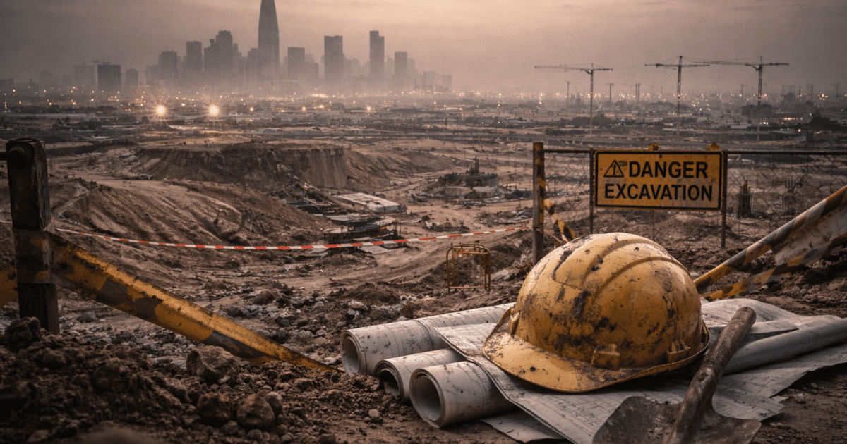 High-level view of a Saudi infrastructure project reflecting hidden risks and schedule pressure before excavation begins
