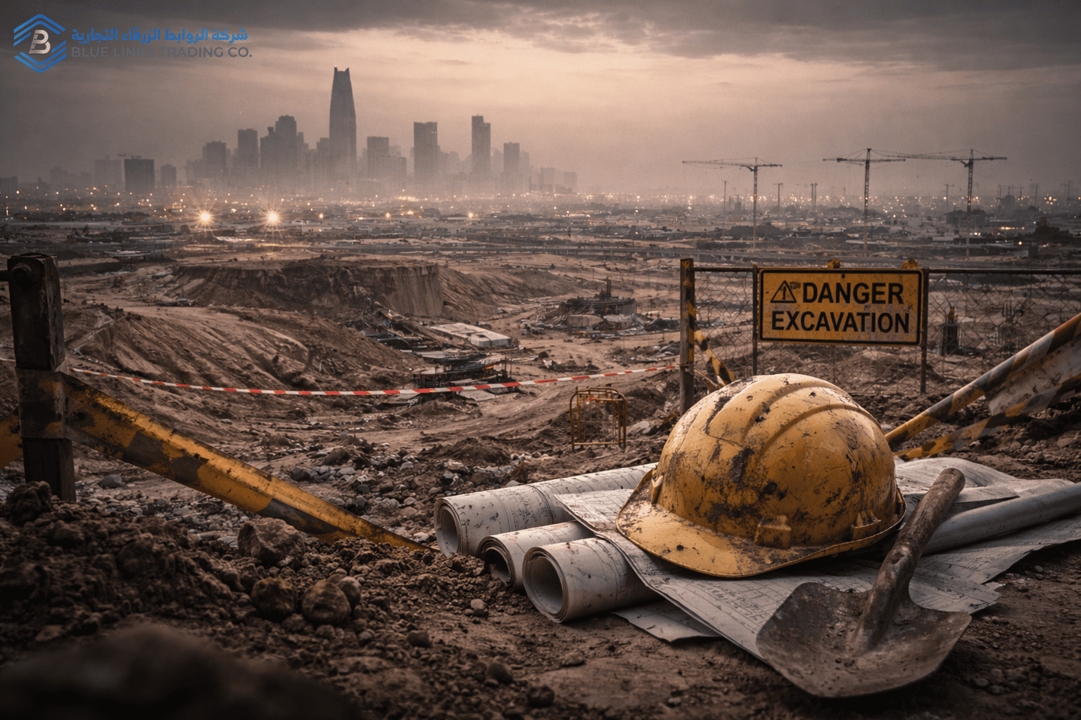 Before the First Dig: Hidden Risks Delaying Saudi Projects High-level view of a Saudi infrastructure project reflecting hidden risks and schedule pressure before excavation begins