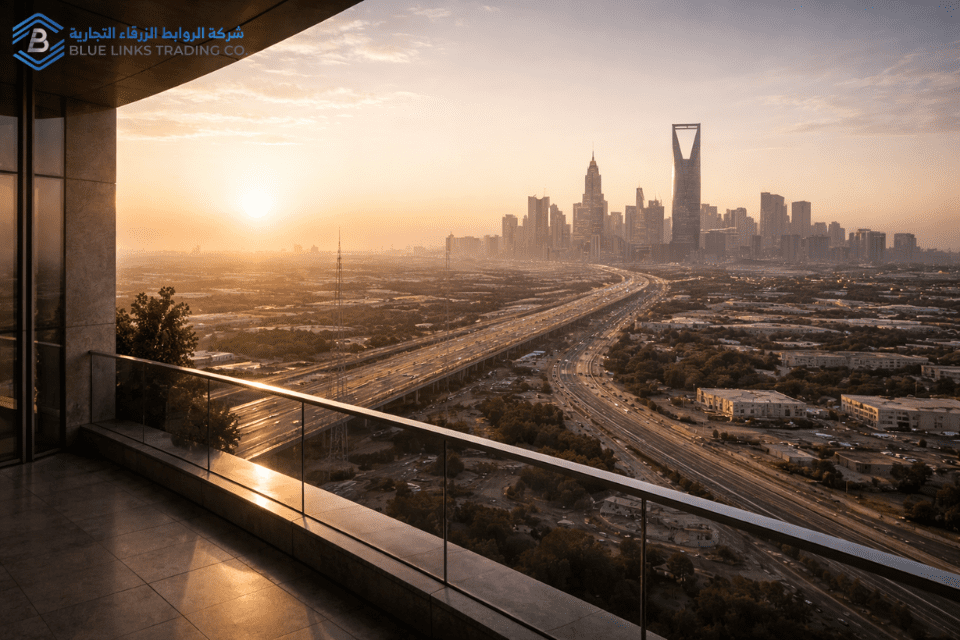 Excavation Planning in Saudi Arabia’s Zero-Tolerance Era Elevated executive perspective over Saudi megacity skyline.