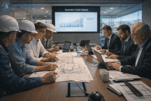 مهندسون ومديرو مشتريات يناقشون قرارات الحفر في اجتماع مشروع.