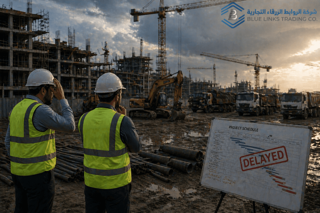 Construction project timeline delay caused by logistics issues