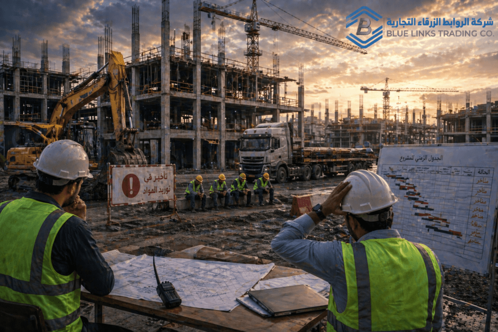 موقع إنشاءات متوقف بسبب تأخر وصول المواد