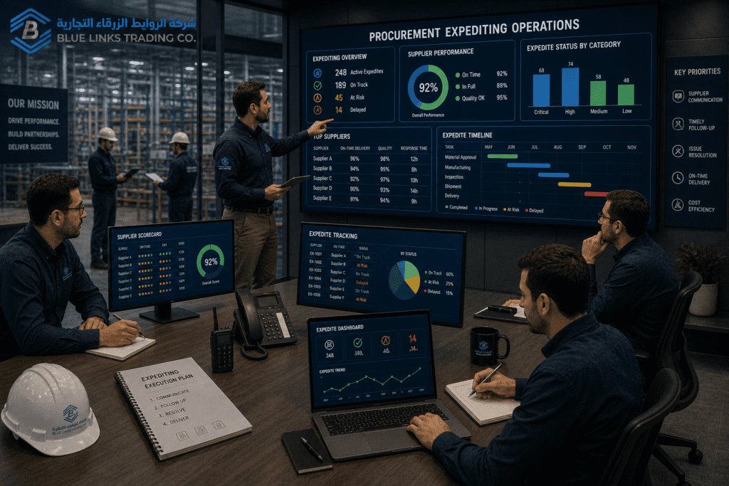 Procurement team managing expediting operations and supplier coordination