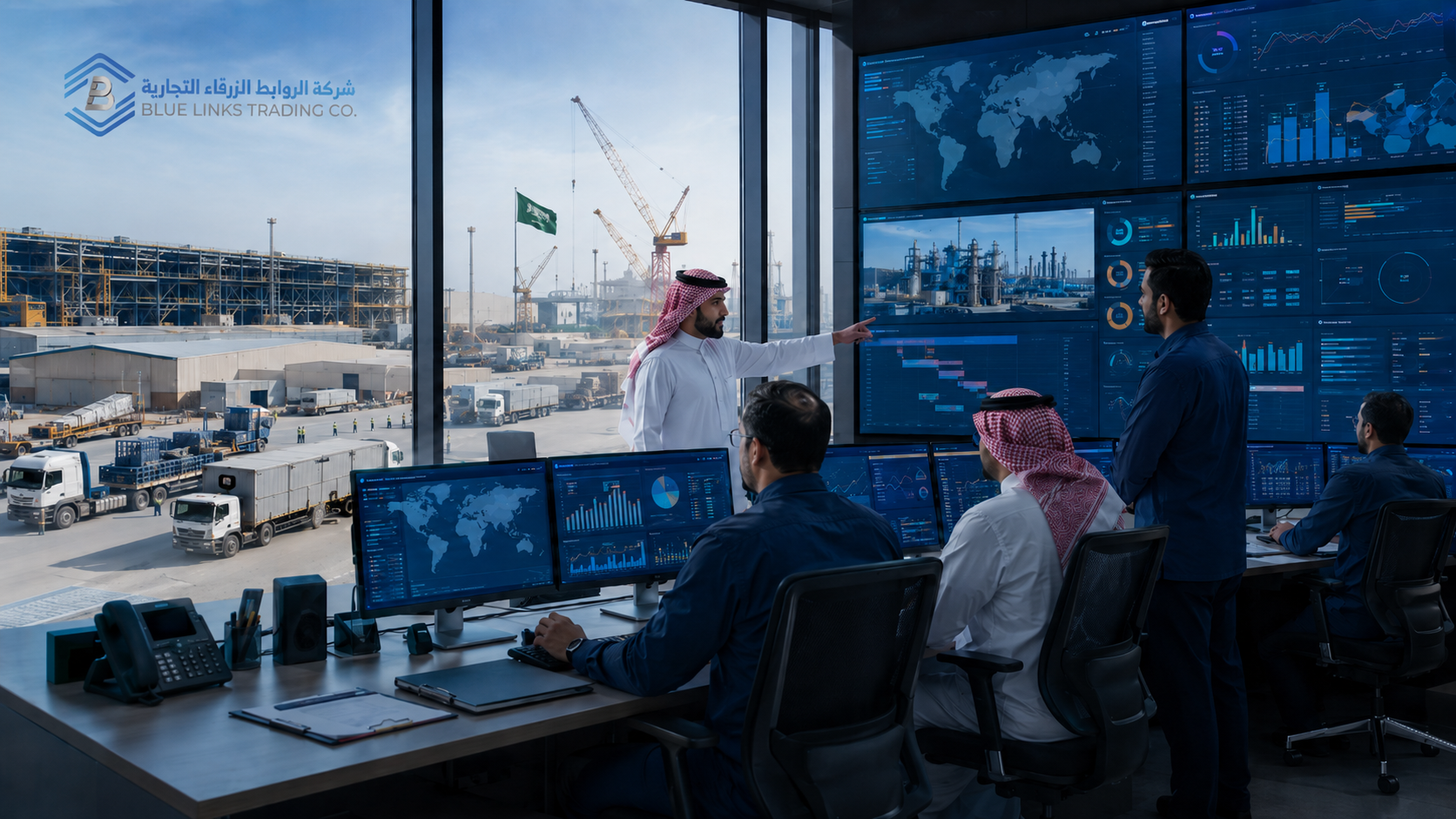 Saudi industrial procurement team monitoring supplier performance and project delivery risks.