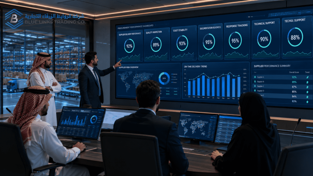 Supplier performance metrics dashboard for industrial procurement projects.